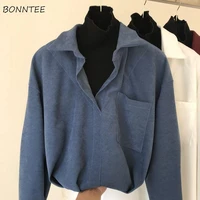 shirts womens oversize fake two piece patchwork long sleeve loose blouses single breasted simple office ladies autumn winter ins