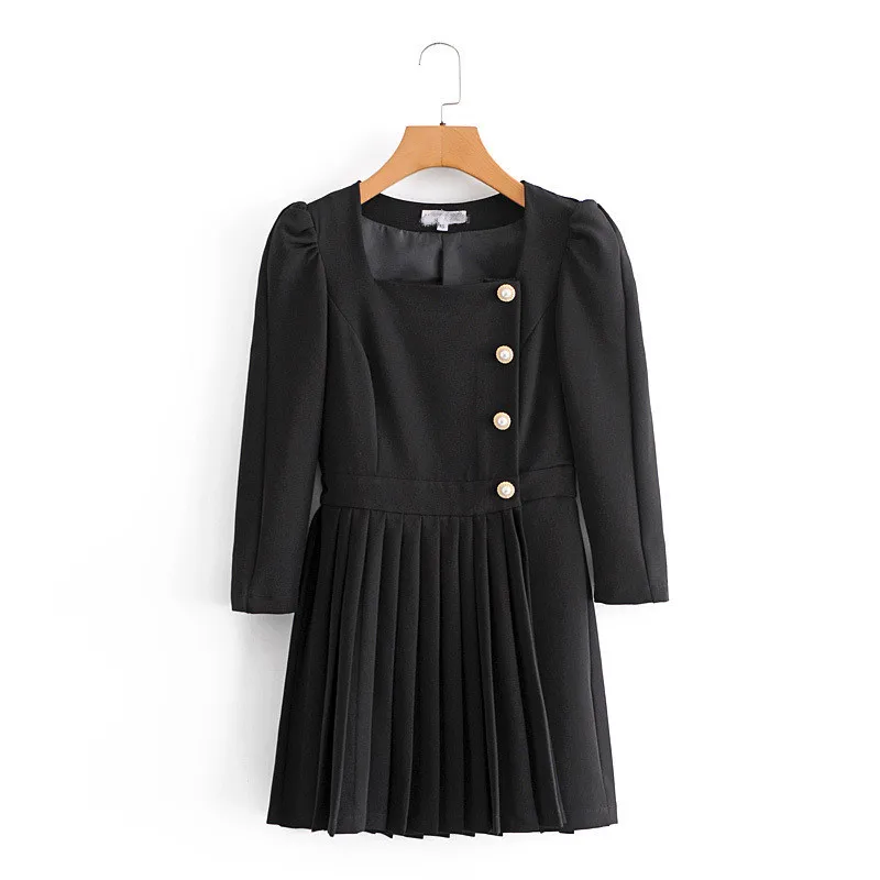 

Suits Mini Dress Women 2021 Vintage Stylish Office Wear Jewelry Buttons Long Sleeve Female Dresses Vestidos Mujer