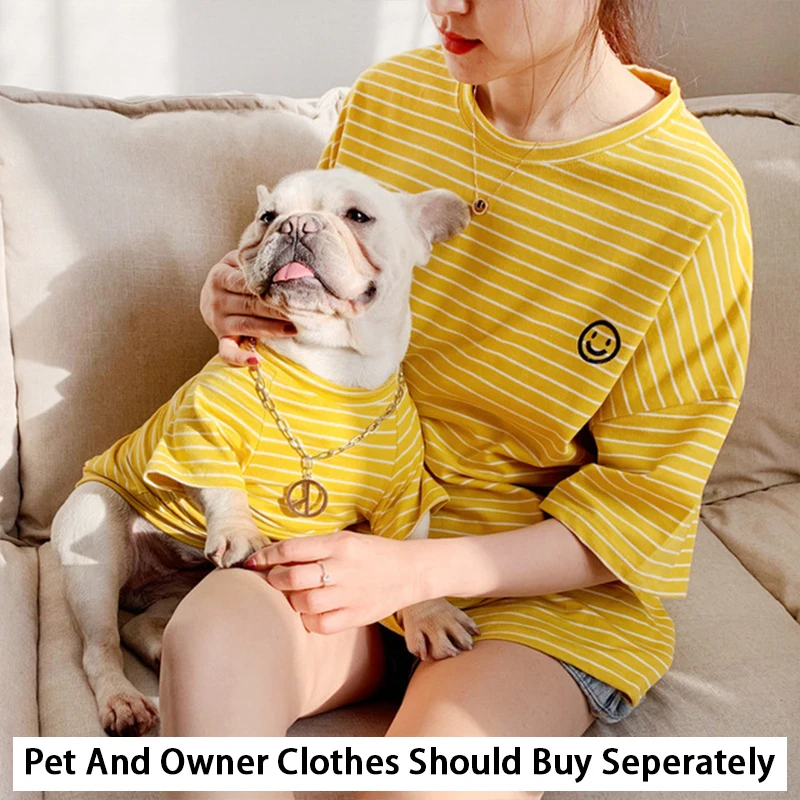 Yellow Pet комплекты одежды для небольших собак Французский бульдог в полоску рубашка для животных, собак Костюмы для домашних животных Ropa Perro Щенка Мопса наряд - Цвет: Yellow