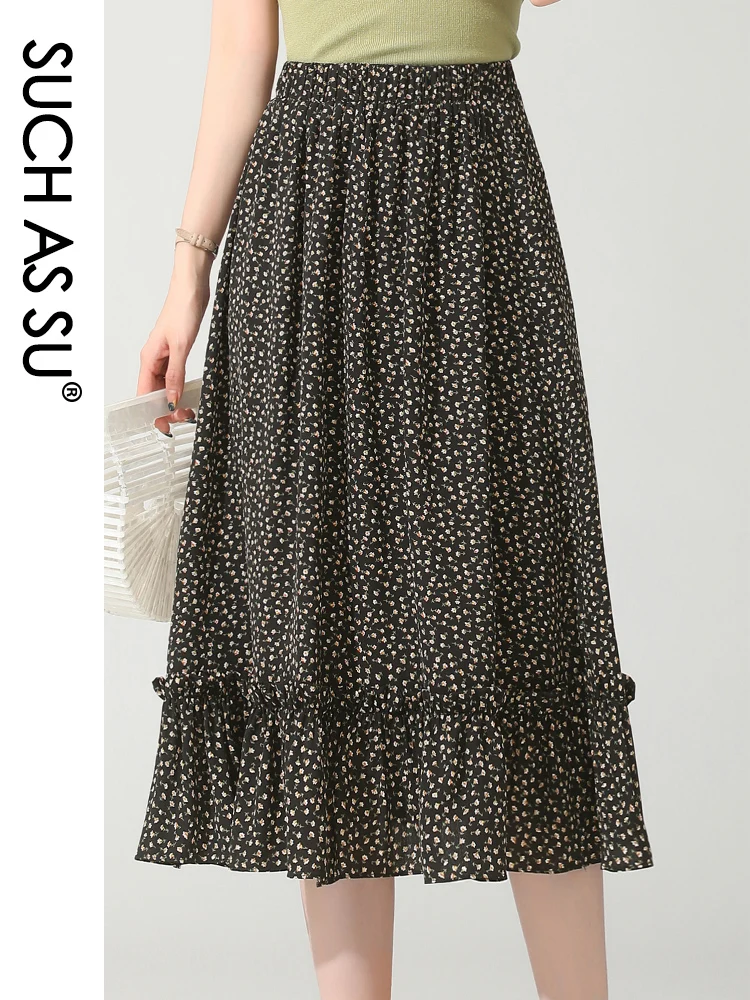 

Юбка женская шифоновая средней длины, с эластичной завышенной талией, в складку