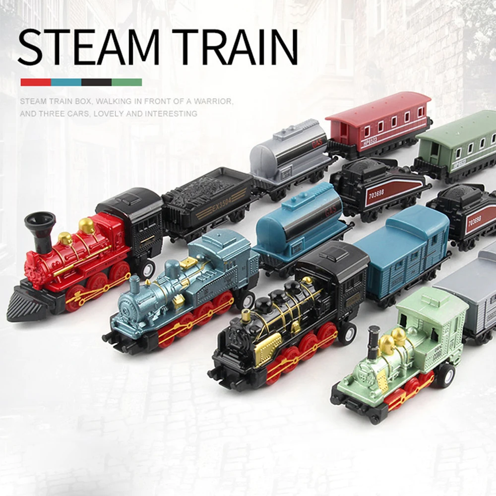 

Classical Alloy Steam Train Set Railway Vehicles Toys Mini 4Pcs Diecasts Metal Alloy Children Learning Education Christmas Gift