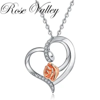 rose valley rose flower pendant necklace for women heart pendants fashion jewelry girls gifts rsn032
