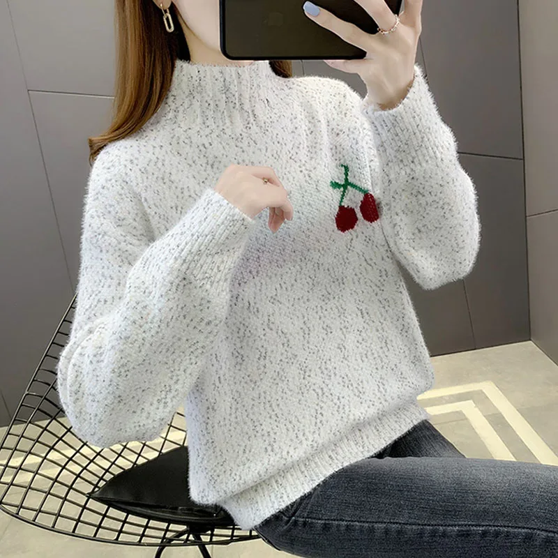 

Женская одежда, бархатный теплый свитер, женские толстые свободные топы, Осень-зима 2022, повседневная трикотажная одежда с вышивкой, пуловер...