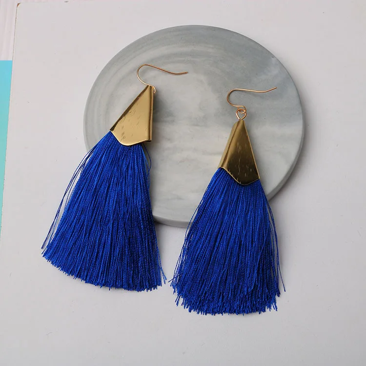 Royal blue Женские модные серьги-кисточки в богемном стиле с длинной бахромой массивные серьги-подвески в форме капли серьги ювелирные изделия Букле д 'ореиль Femme - Окраска металла: Royal blue