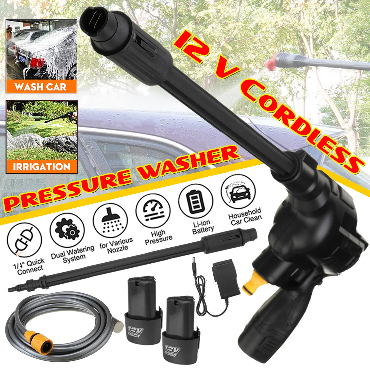 

12V Cordless Portable Car Washer High Pressure Cleaner Car Washing Machine Auto Garden Home Cleaning Tools With Lithium Battery