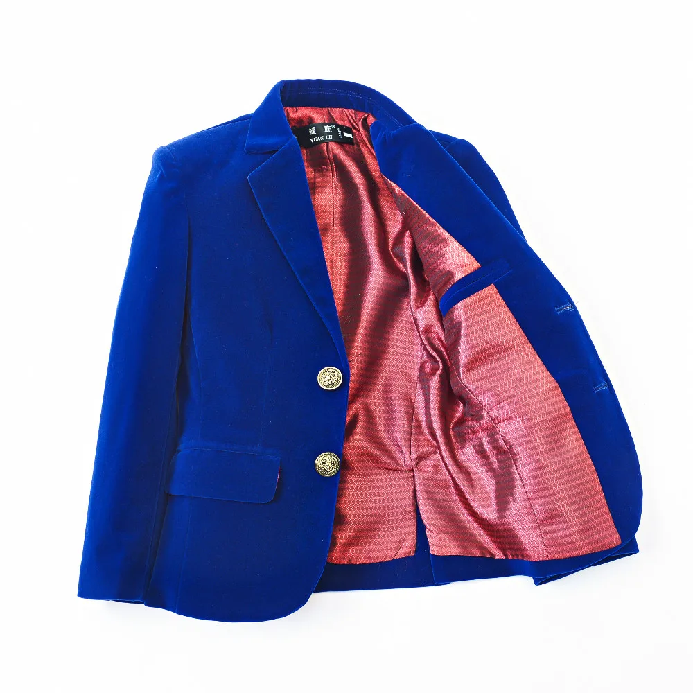 YuanLu/Детские костюмы для мальчиков однобортный бархатный блейзер пиджак