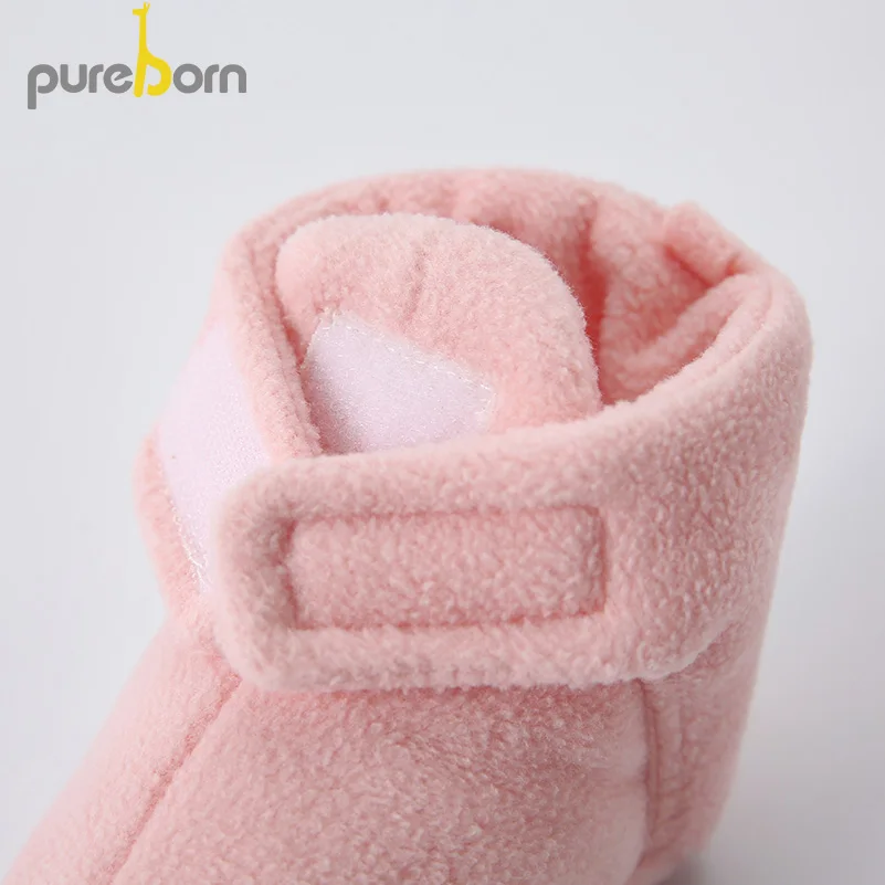Pureborn/Обувь для новорожденных; Hookloop; мягкая подошва; обувь для маленьких девочек; Флисовые Тапочки для маленьких мальчиков; однотонные зимние Первые ходунки
