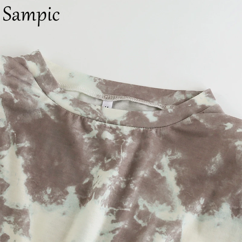 

Sampic Sexy Women Summer Khaki Loose Sleeveless O Neck Blouses Shirt Femmes Off Shoulder Casual Tie-dye Blouses
