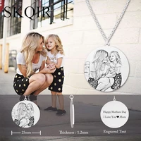 skqir customized family photo necklace for women men engraved name text stainless steel mom pictrues charm chain necklace gift