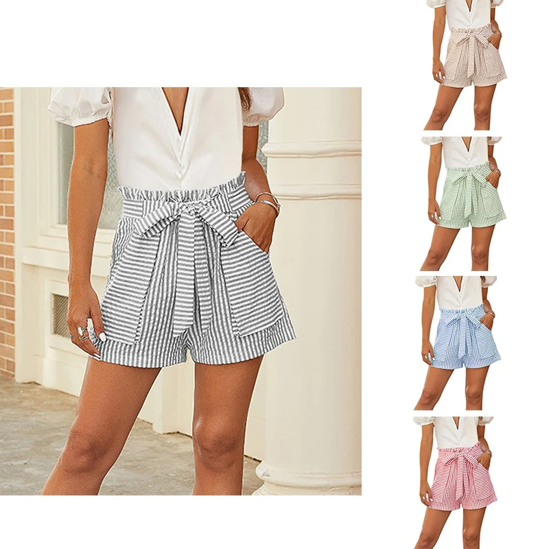 

Women Fashion Pants Lace Striped Casual Wide Leg Shorts