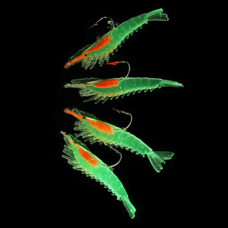 

4PCS New 6cm/3g Silicon Luya Soft Shrimp Bait Luminous Cebo Fishy Smell Artificial With Hook fishing Tool Accessories N0134