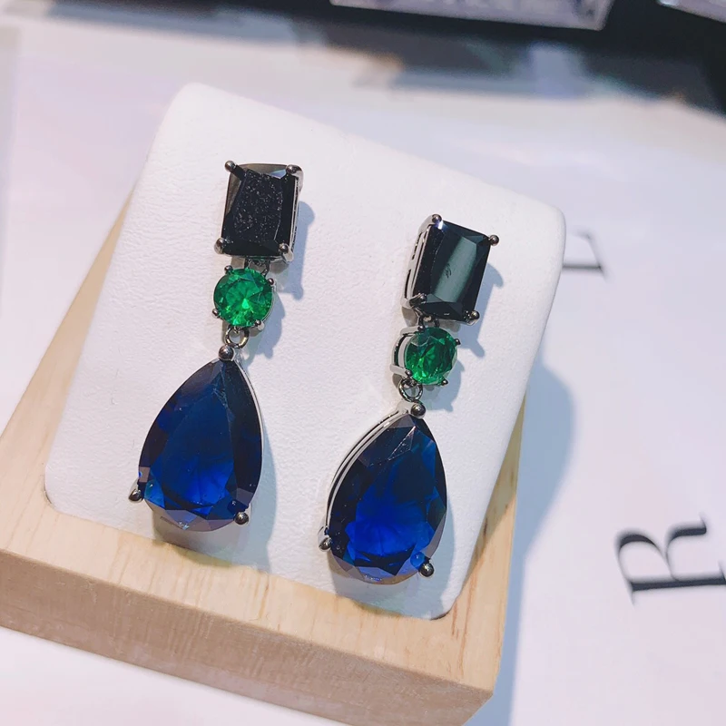 Женские серьги подвески с фианитом 4 цвета|Серьги-подвески| |