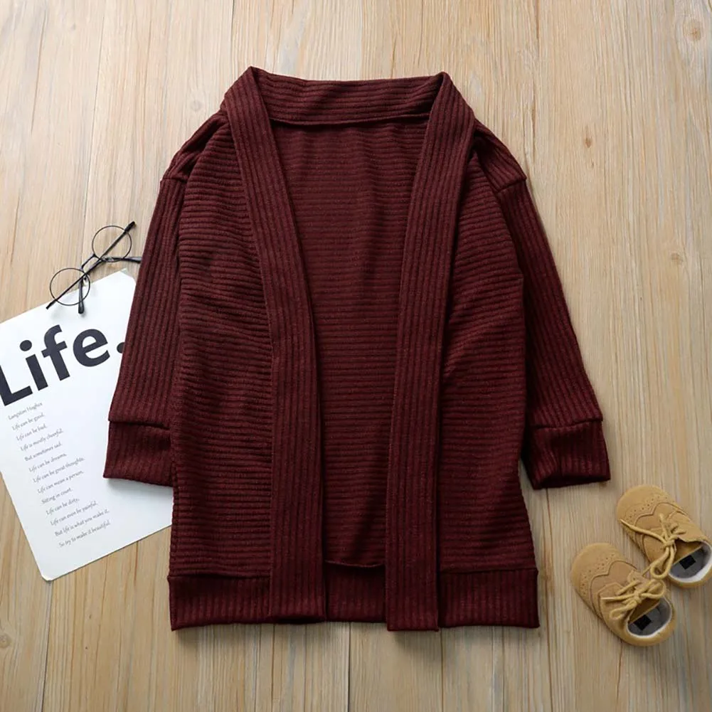 Su&eacute;ter de invierno para ni&ntilde;as, c&aacute;rdigan de punto de manga larga, Tops de punto para ni&ntilde;as, Color caqui/rojo vino, 2-7 a&ntilde;os-4