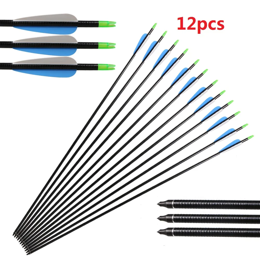 6 шт./партия трехдюймовые стрелы из стекловолокна с белыми и синими перьями |