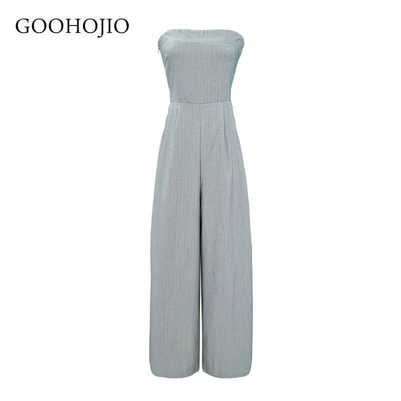 

GOOHOJIO 2021 New Autumn Vintage Jumpsuits Women High Waist Solid Color Women Jumpsuit Wide Legs Loose Temperament Ladies Pant