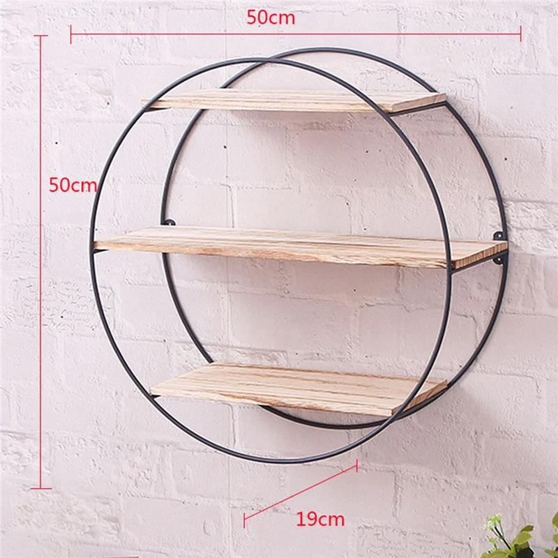 Round Wall Unit Retro Industrial Style Wood Metal Shelf Storage Decoration Home | Обустройство дома
