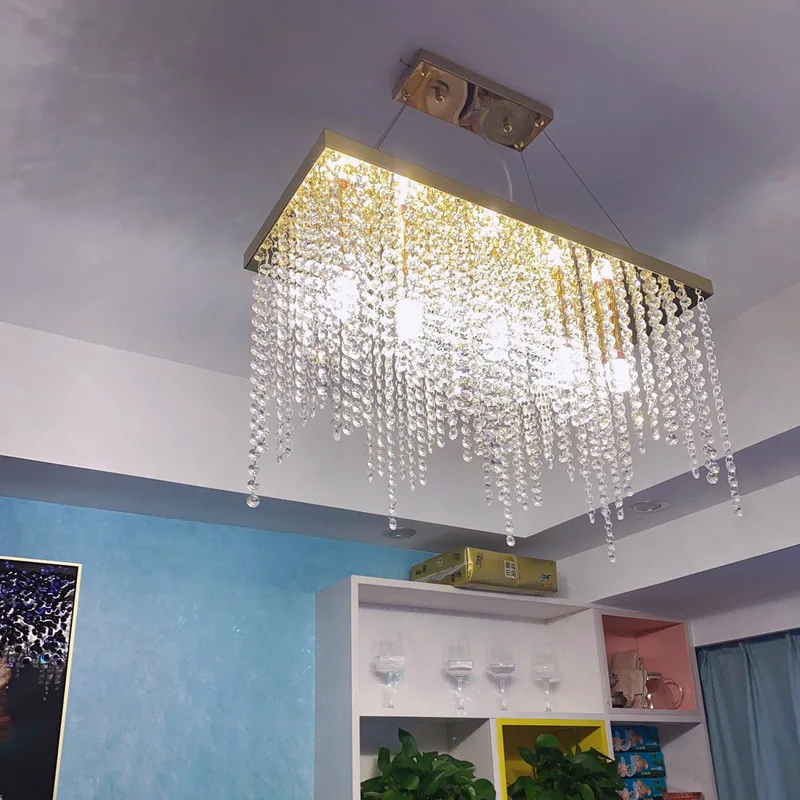 

Rectangle modern chandelier for kitchen island crystal hanging lamp dining room light fixtures living room led chandeliers