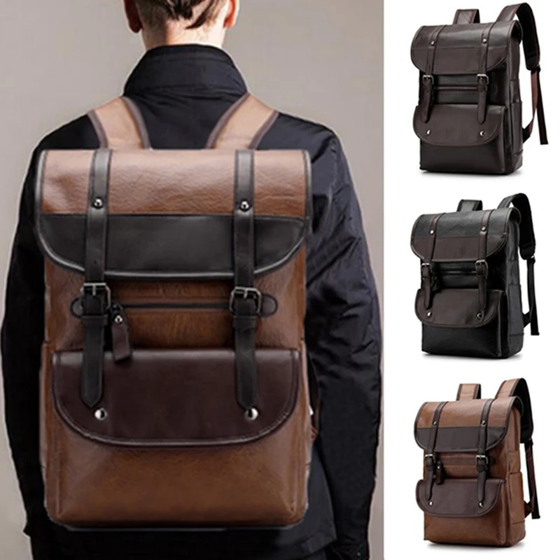 

Vintage Laptop Leather Backpacks For School Bags Men PU Travel Leisure Backpacks Retro Casual Bag Schoolbags Teenager Students