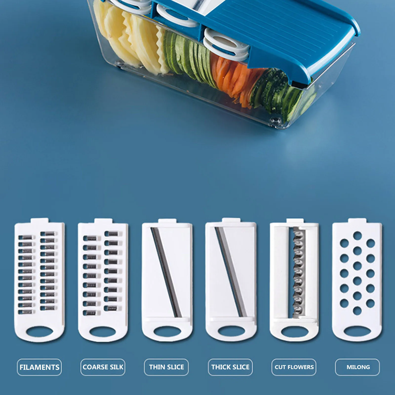 

1pc Vegetable Cutter(6 Blades With Different Functions+1Hand Guard+1Planer+1Storage Box)Kitchen Chopper Multifunctional Tool c50