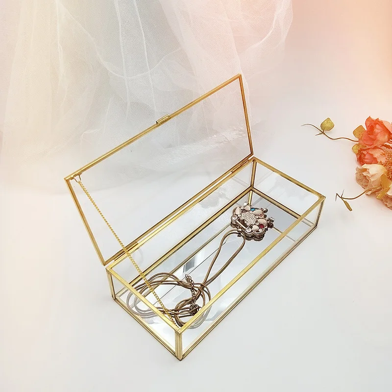 Прозрачная стеклянная шкатулка для ювелирных изделий косметический Органайзер