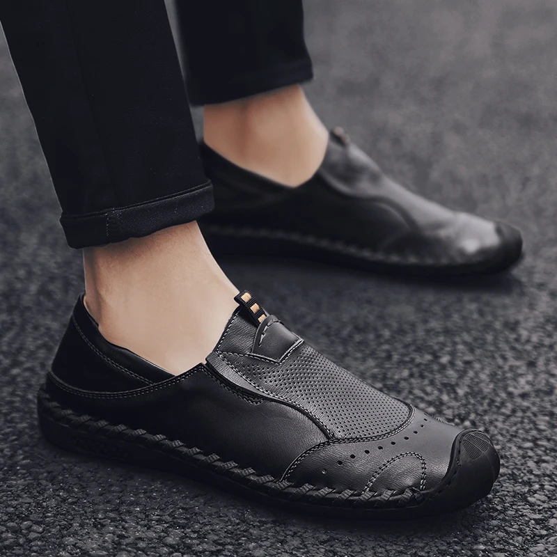 

Men's Shoes Spring/Autumn Genuine Leather Loafers Mocassin Homme Men Casual Shoes Handmade Soft Bottom Slip-On Shoes
