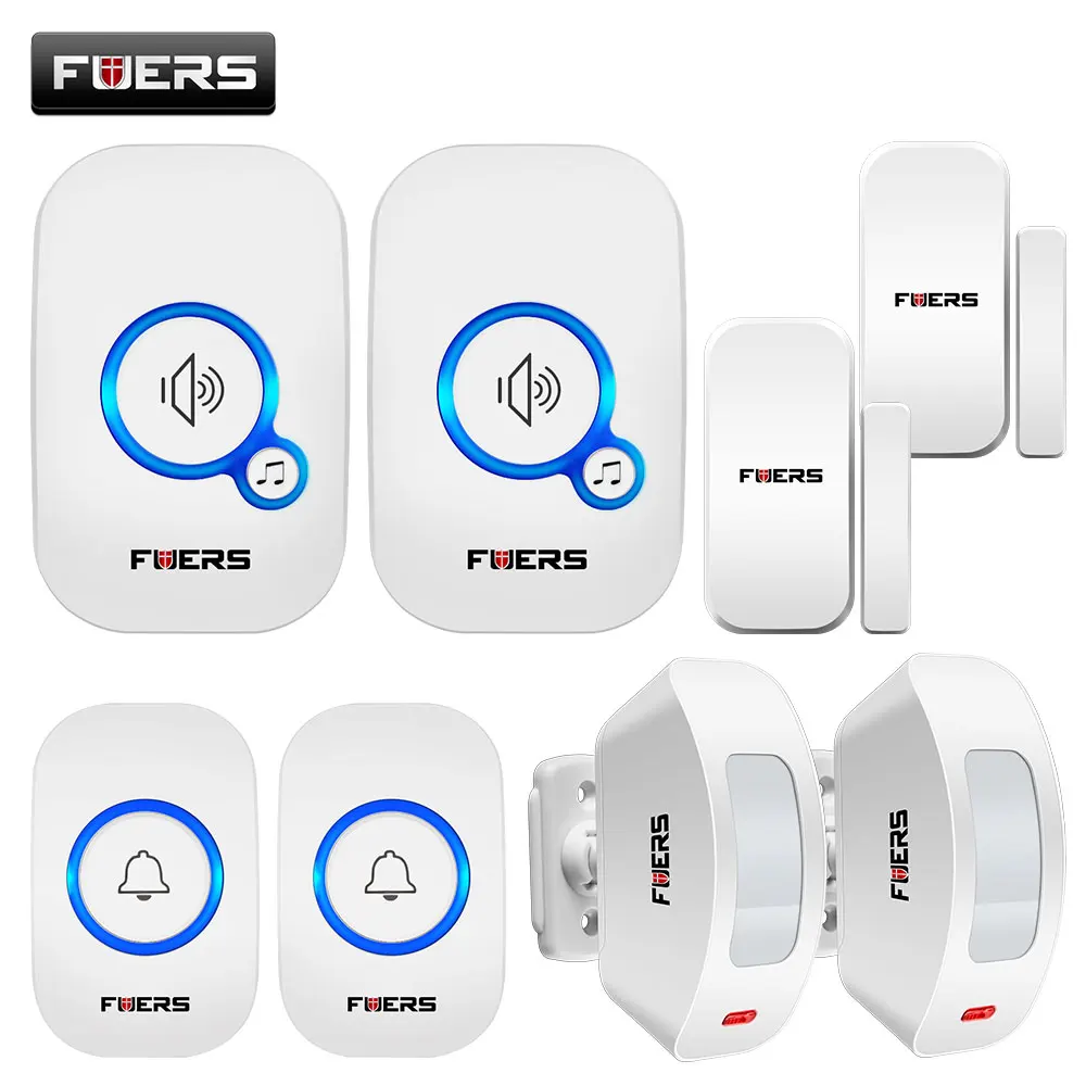 kit8 Fuers беспроводной дверной звонок Домашняя безопасность Pir движения приветственный Звонок дверной датчик звуковая сигнализация 32 Песни умный дверной звонок кольцо сенсорная кнопка - Цвет: kit8