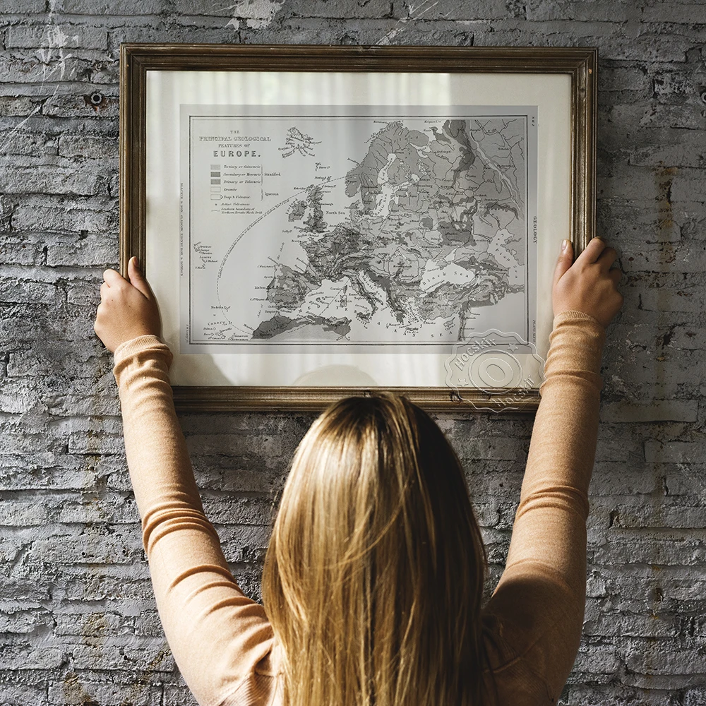 Винтажный постер с картой Европы геологовая особенности настенное искусство