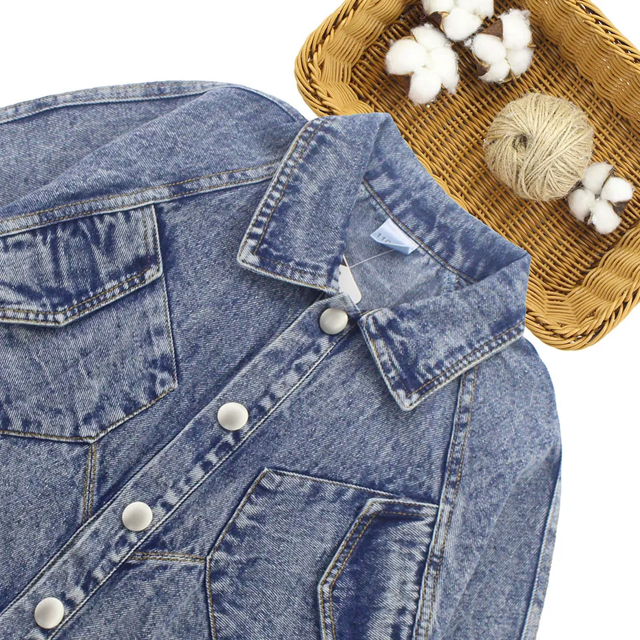 Комплект одежды для девочек однотонная джинсовая куртка + джинсы костюм из 2