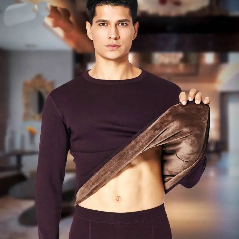 Эластичное хлопковое мужское термобелье зимние топы с высоким воротником