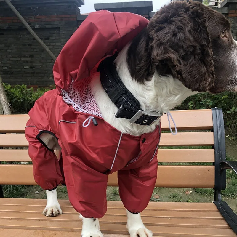 Outdoor Large Dog Raincoat Waterproof big Clothes Coat hoodie Rain Jacket Reflective Medium dog poncho Breathable mesh | Дом и сад