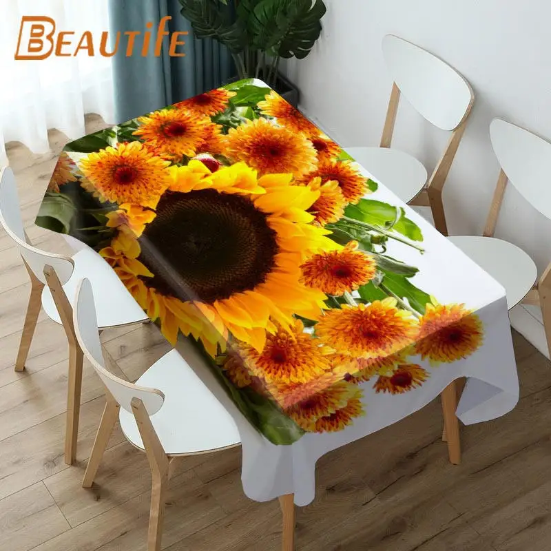 

Beautiful Sunflower Plant Customize Many Sizes Kitchen Tablecloth Korean Interior Dining Table Decor Anti-Stain Table Covers