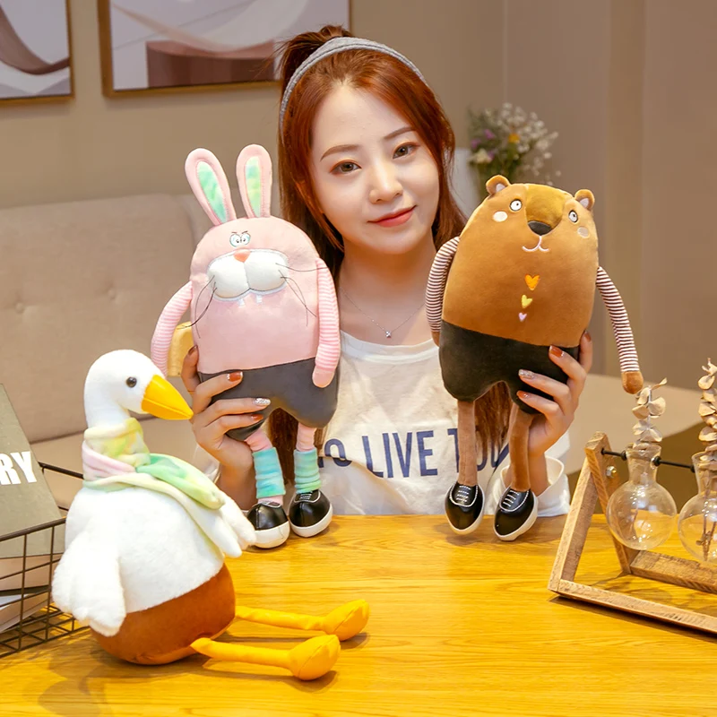 

Cute cartoon plush toys animal doll elephant brown bear big white goose pink rabbit plush hand puppet hand-made children’s gift