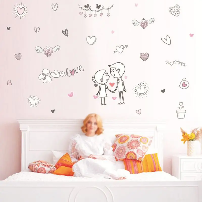 День Святого Валентина Наклейка на стену мультяшная пара любовь самоклеящаяся