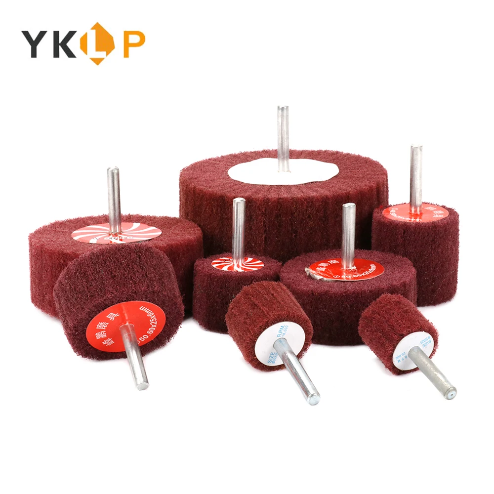 Nylon Fiber Polishing Buffing Wheel Scouring Pad Grinding Wheel with 6mm Shank Polishing Grinding head for Metal Cleaning Red