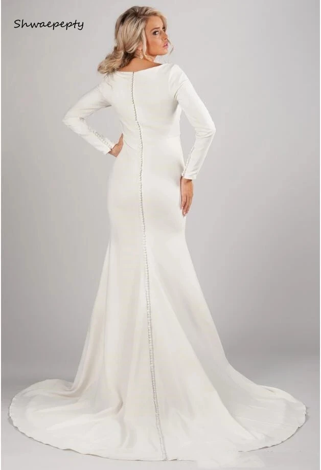 Shwaepepty мусульманское простое свадебное платье Русалка с длинным рукавом атласные
