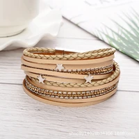 4pcslot jewelry bohemia second multi storey cowhide surround stars dotted magnet buckle maam bracelet