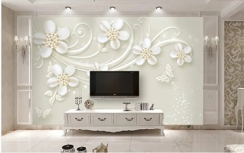 3d фрески обои для гостиной красивые Фэнтези 3D тиснение белый стерео цветок ТВ