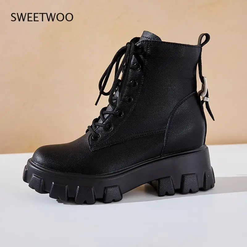 Size 34-43 2021 Woman Real Leather Ankle Boots Fashion Shoes Woman Short Winter Warm Boots Platform Heel Footwear