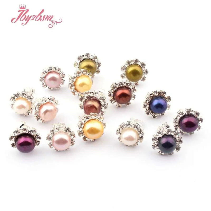 7 мм натуральный пресноводный жемчуг камень бусины серебряные шпильки модные