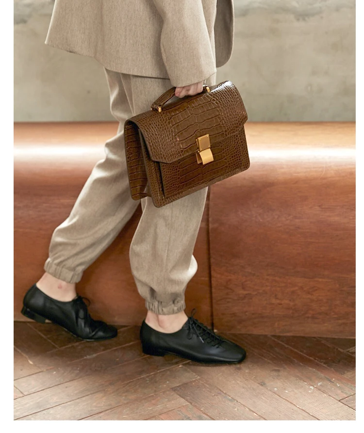 

Classic women messenger bag animal print alligator pu leather flap box totes handbag black casual crossbody shoulder bag 2020