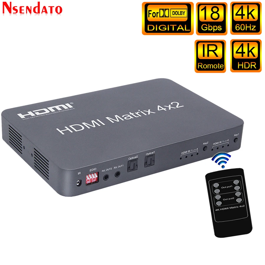 HDMI матрица 4x2 4K @ 60 Гц HDR переключатель сплиттер 4 в 2 выход оптический SPDIF 3,5 мм Джек аудио экстрактор HDMI переключатель для PS3 PS4 HDTV