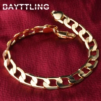 bayttling silver color 8 inch goldsilver 8mm flat side figaro chain bracelet for woman man fashion wedding jewelry gift