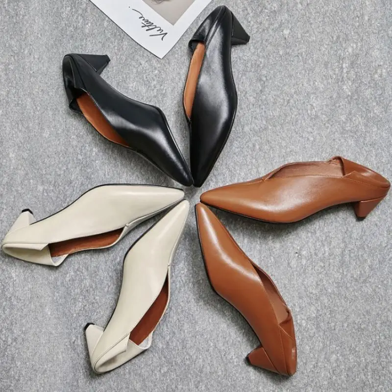 

RizaBina Women High Heel Shoes Real Leather Vintage Pointed Toe Strange Heels Brand New Designer Footwear Women Pumps Size 34-39