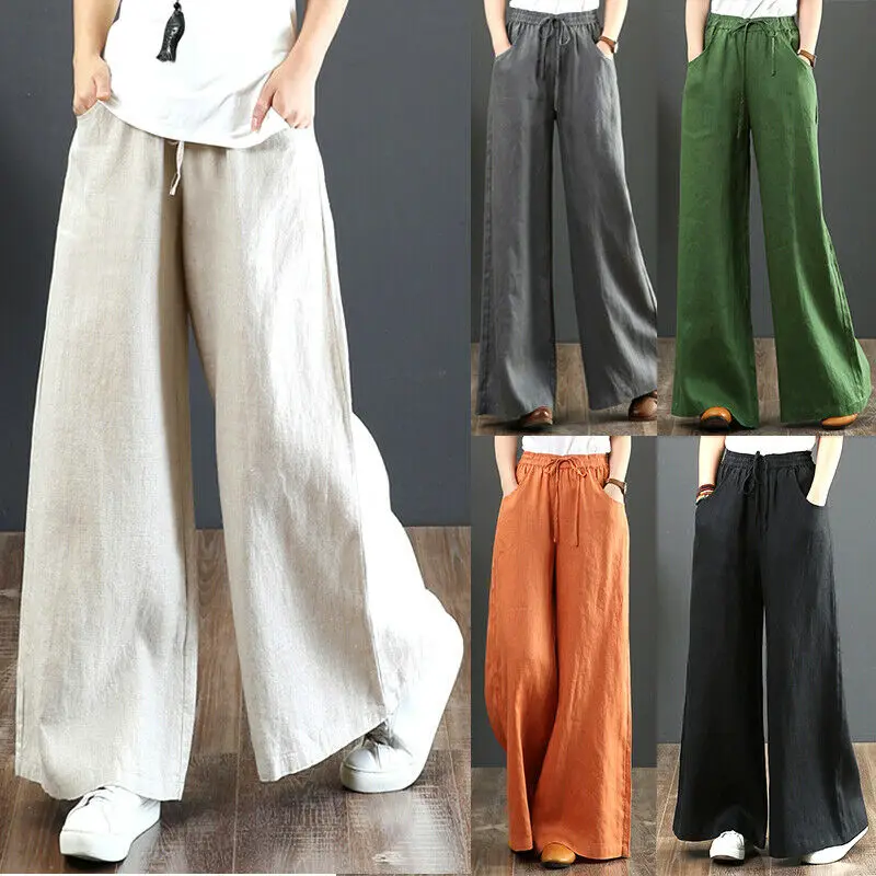 

Women Lace Up Cotton Linen Baggy Pants Autumn Sports Trousers look thin