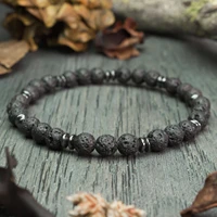 mens bracelet black beads 6 mm natural stone lava lava vesuvianite hematite handmade creation