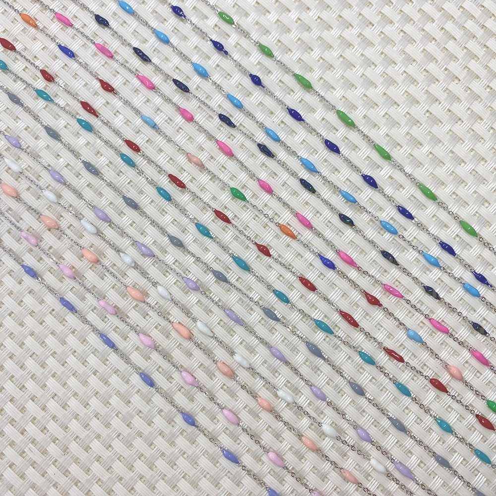 

Exquisite Jewelry Making Colorful Stone Bead Chain Copper Wire Wrapped Rosary Chain for DIY Necklace Anklet Bracelet 1 Meter