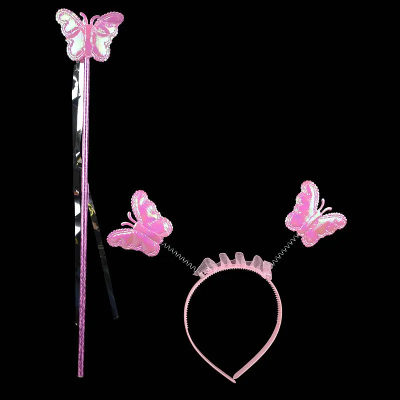 4Pcs/set Girls Cosplay Butterfly Wings Tutu Skirt Pettiskirt Glow Headband Fairy Stick Set Role-playing Props Party Dance Wear | Детская
