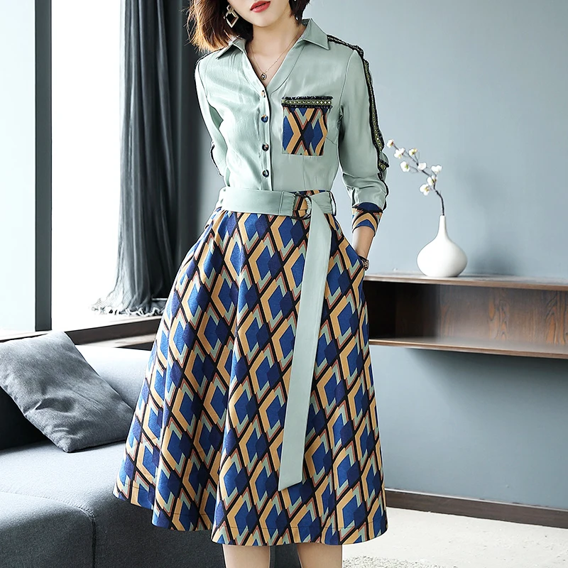 OL женское платье весна осень 2020 шифоновое рубашка в клетку офисное летнее