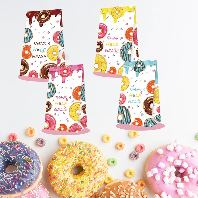 

12pcs Doughnut Candy Paper Bags Donut Birthday Party Decor Wedding Decorations Kids Girl Baby Shower Sweet Donut Party Supplies
