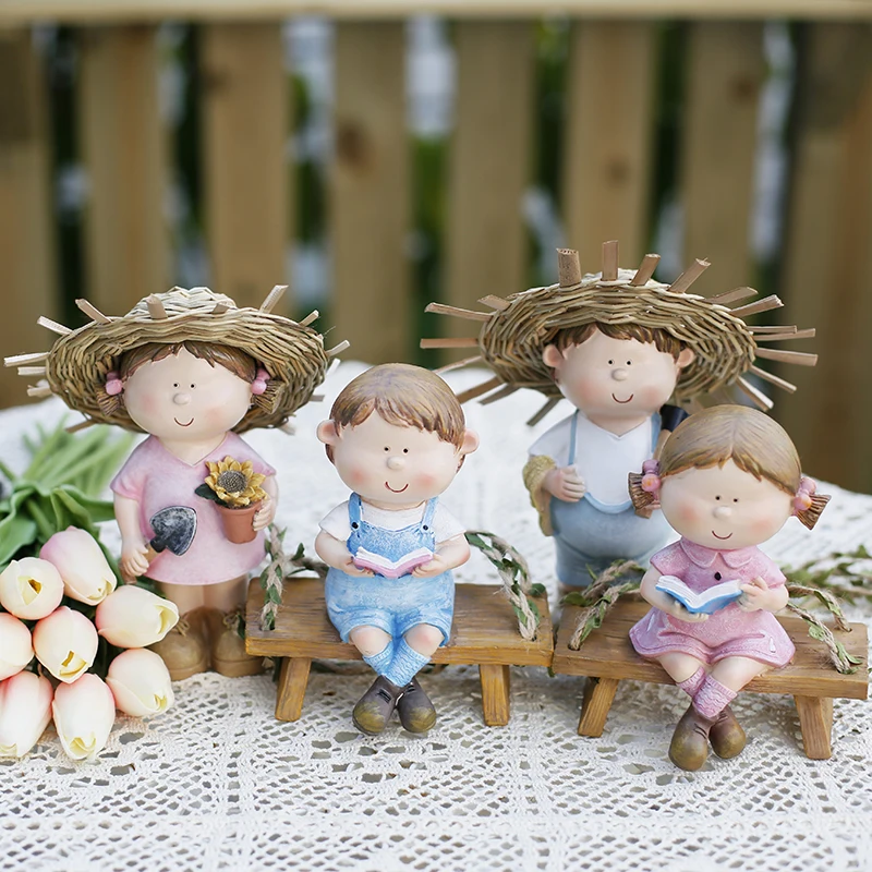 Пасторальная соломенная шляпа детские персонажи украшения из смолы мебель для